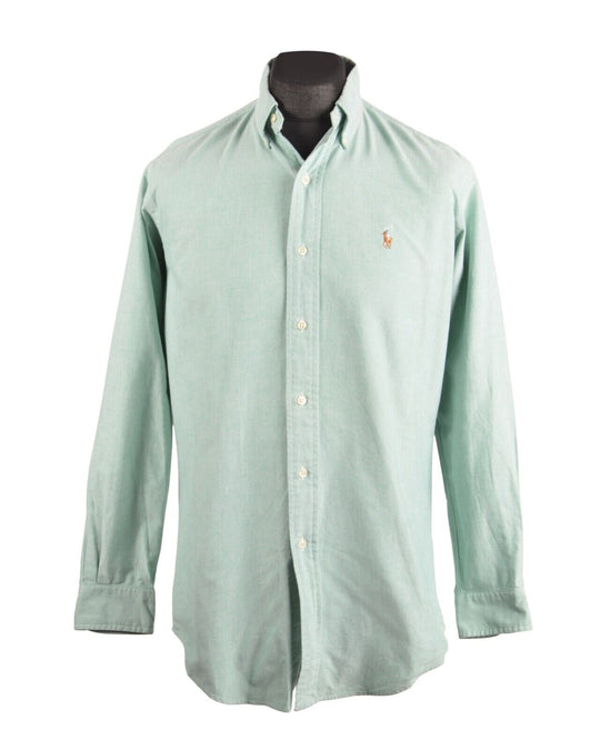Men's RALPH LAUREN Green Oxford Cotton Shirt Size 14.5 / 32 - 33