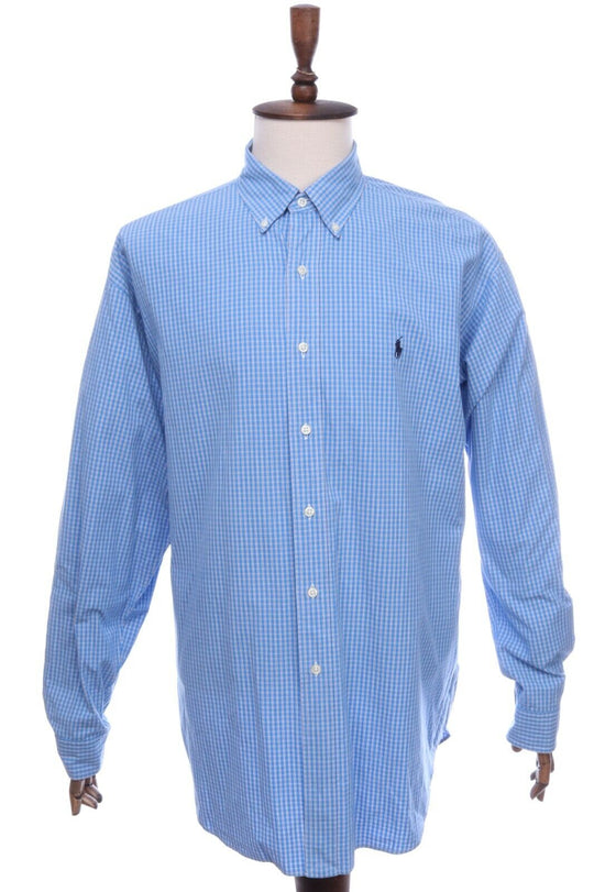 Men's RALPH LAUREN Blue Cotton Check Button-Down Blake Shirt Size XL