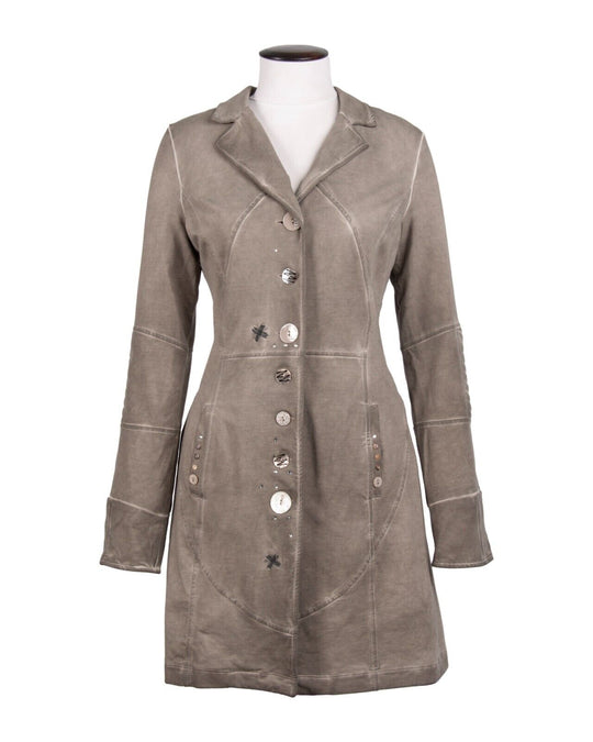 BOTTEGA Shirt Dress Beige Ruffle Hem Collared Womens Button Down Size S