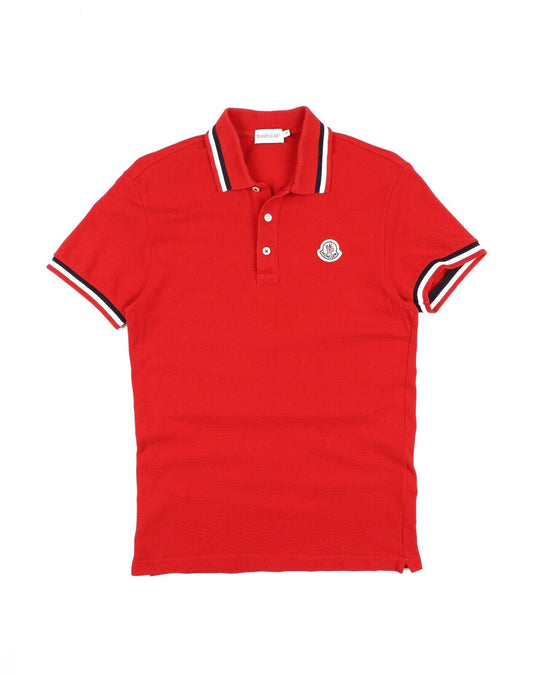 MONCLER Polo Shirt Red Pique Cotton White Men's Size S