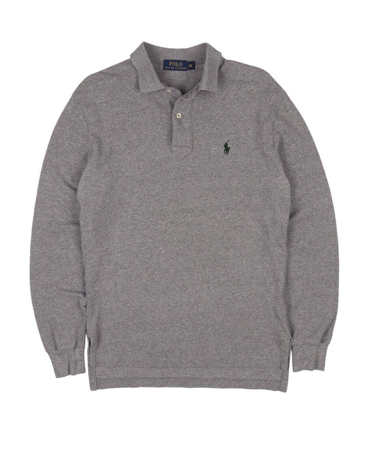 RALPH LAUREN Polo Shirt Gray Pique Cotton Men's Long Sleeve Size XS