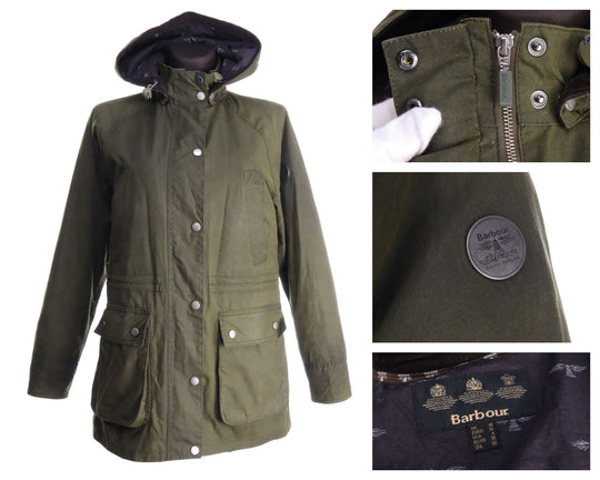 BARBOUR Dark Olive Cotton AW16 Brae Waxed Parka Jacket Size UK 10 US 6