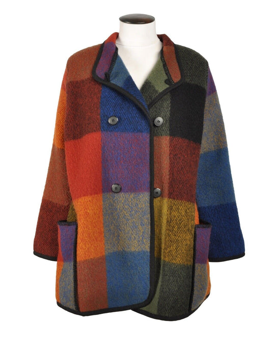 LILLUNN Jacket Multicolor Check Wool Double Breasted Womens Coat Size L