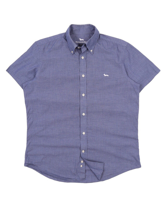Men's HARMONT & BLAINE Blue Check Cotton Short Sleeve Shirt Sz L