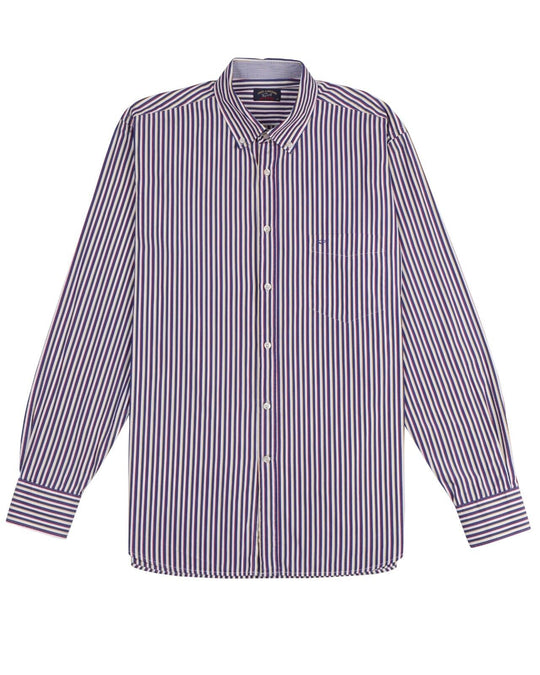 PAUL&SHARK Yachting Shirt White Navy Striped Cotton Mens Button Down Size 42 / L