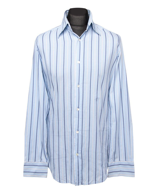 DOLCE & GABBANA Shirt Blue Striped Cotton Mens Size 16 / 41