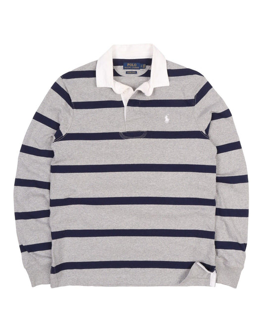 Men's Polo RALPH LAUREN Gray Striped Polo Neck Rugby Sweater Jumper Size S