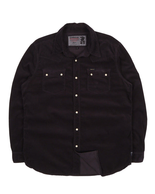 Men's BARBOUR Sleeve McQueen Black Corduroy Velour Snap Shirt Size XL