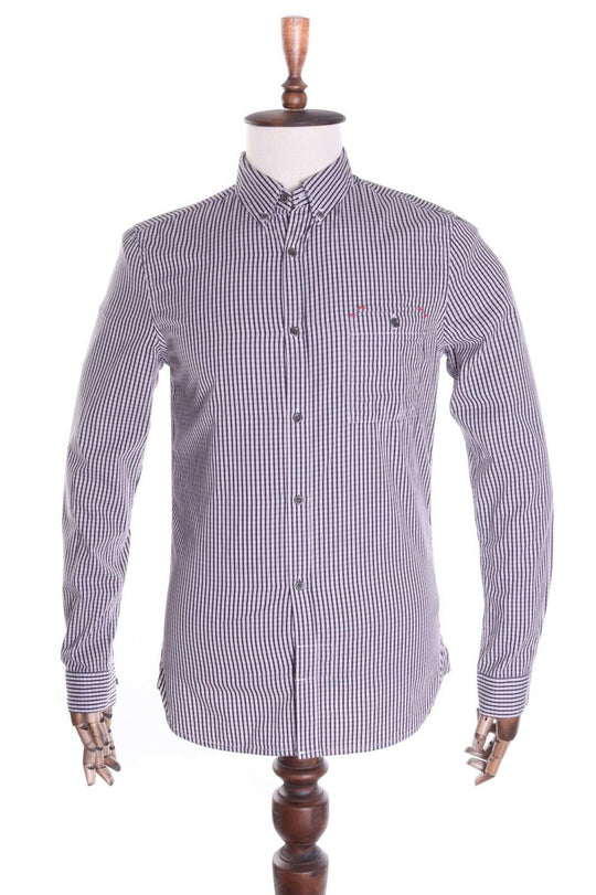 Men's FRENCH CONNECTION Indigo 100% Cotton Pomeroy Indi Check BR LS Shirt Size s