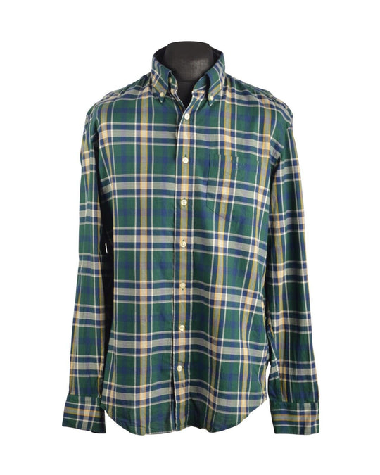 Vintage  Men's GANT Green Check Columbus Oxford Cotton Shirt Size L