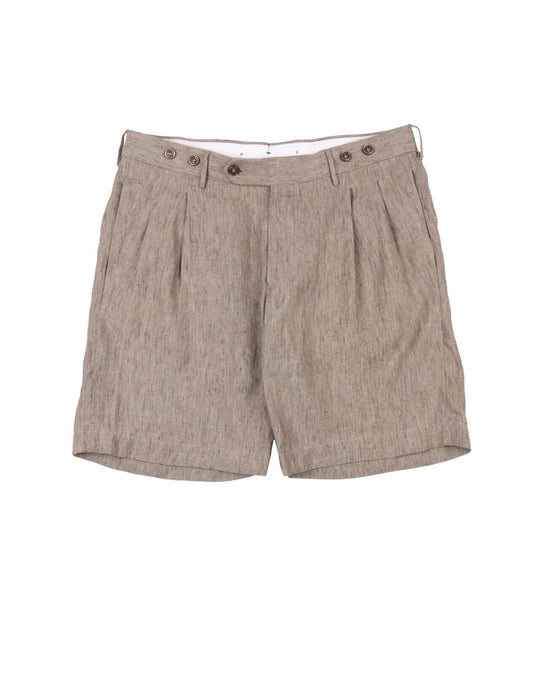 ALFERANO Pleated Chino Shorts Brown Linen Mens Size 48 IT