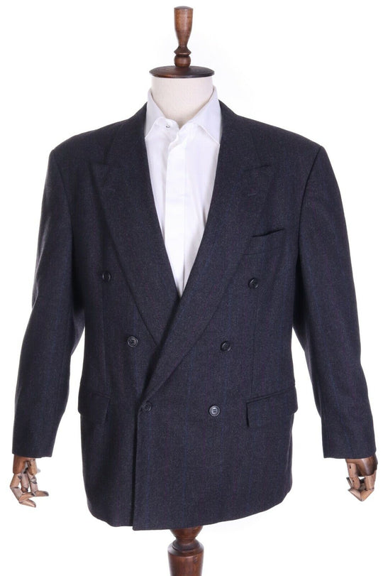 Men's HUGO BOSS Grey Striped 100% Wool Double-Breasted Blazer Jacket Size 54