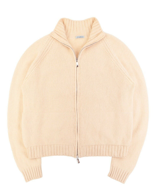 Women's MALO Beige 100% Cashmere Knitted Full Zip Cardigan Size 40