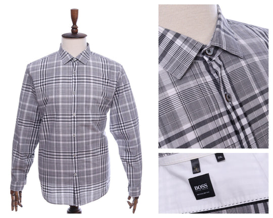 Men's HUGO BOSS Grey Check Long Sleeve Shirt Size XXL