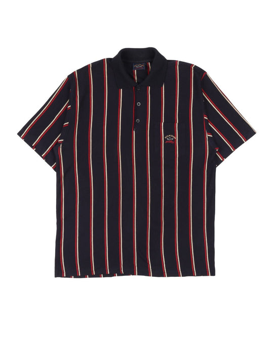 PAUL & SHARK Polo Shirt Navy Blue Striped Cotton Short Sleeve Men's Size XL
