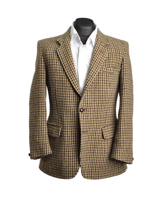 HARRIS TWEED Jacket Olive Brown Wool Plaid Two Button Mens Blazer Size 42