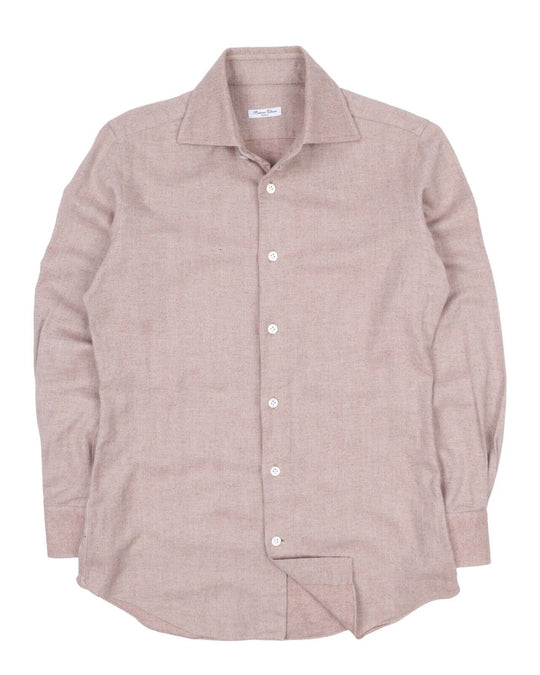 Men's SARTORIA CHIAIA Napoli Beige Herringbone Flannel Bespoke Shirt Size ~ S
