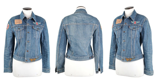 Women's Vintage 80s LEVI'S Patched Denim Jeans Trucker Jacket Size S-M