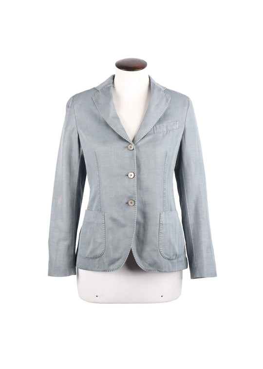BOGLIOLI Blazer Dyed Blue Cotton Linen Women's Jacket Size 40 IT