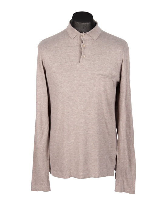 BRIONI Polo Longsleeve Beige Cotton Cashmere Men's Collared Pullover Size 48