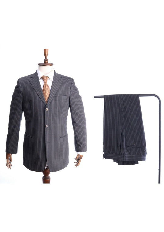 HUGO BOSS Grey Striped Wool Stretch 2 Piece Suit Size 94