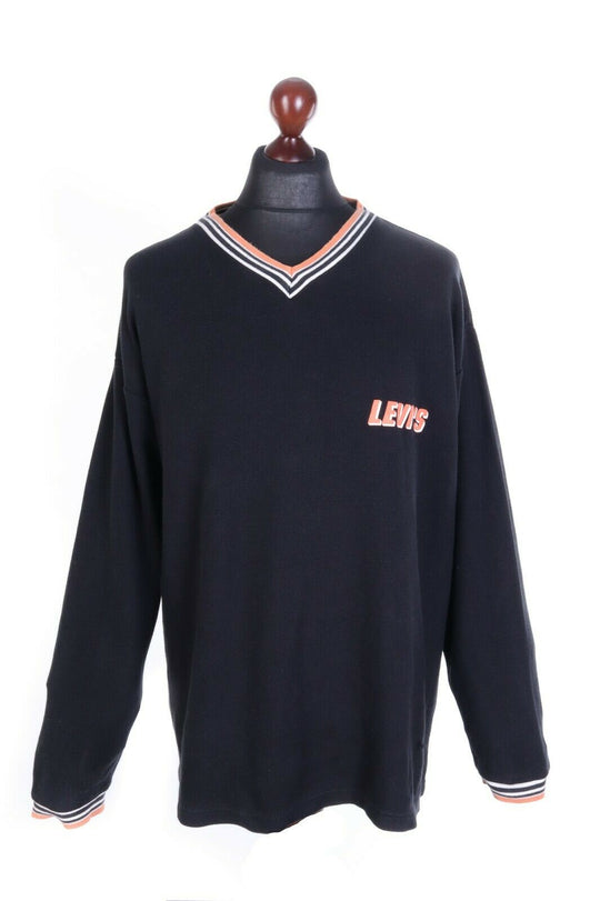 Men'S LEVI'S Black 100% Cotton V-Neck LS Sweater Size L