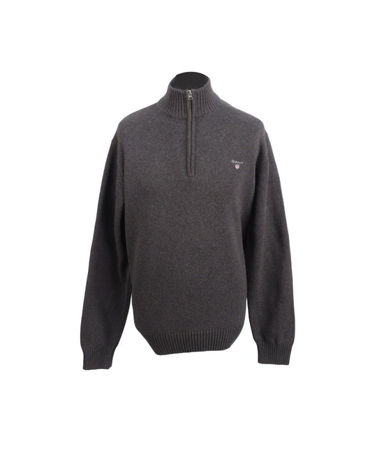 GANT Pullover Gray Cotton Zip Neck Men's Jumper Size 2XL