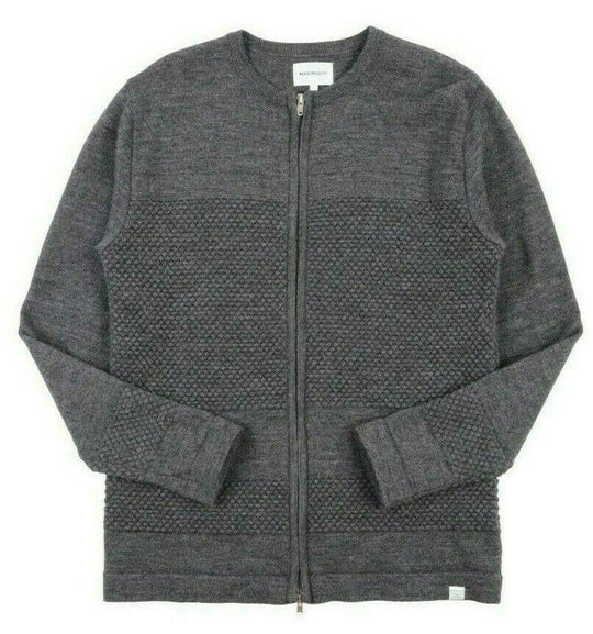 Men's NORSE PROJECTS Grey Wool Full Bubble Zip Jumper Cardigan Size L