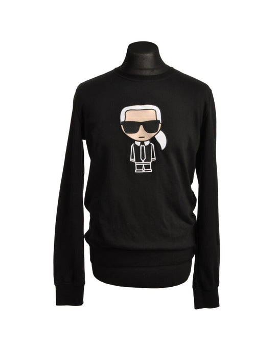 KARL LAGERFELD Sweatshirt Black Cotton Crew Neck Mens Pullover Size M