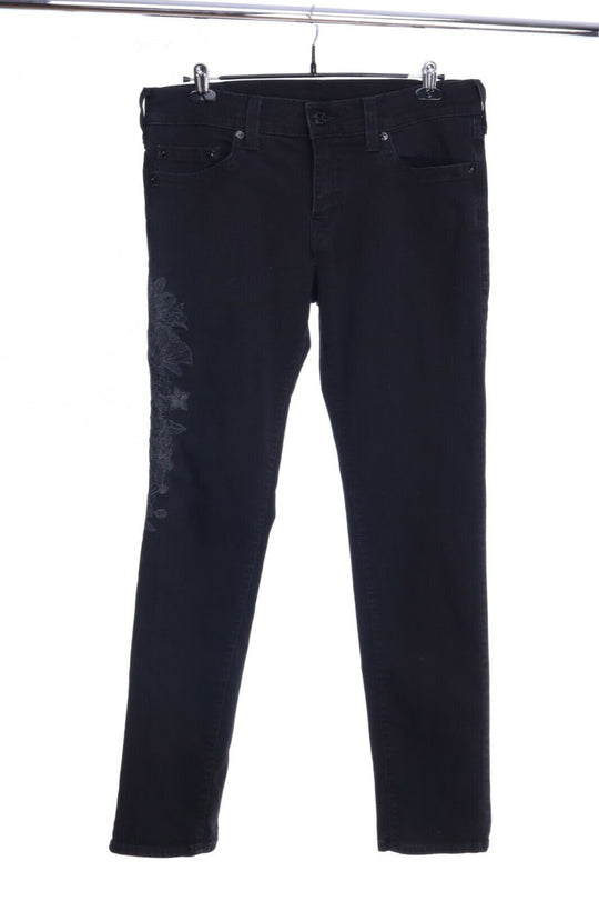 TRUE RELIGION Black Embroidered Relaxed Skinny ROCCO Jeans Size 33