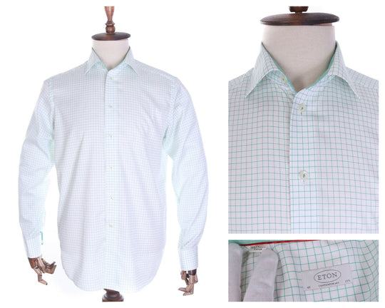 Men's ETON Contemporary White Check 100% Cotton Long Sleeve Shirt Sz 40 , 15 3/4
