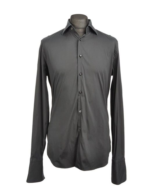 CORNELIANI Dress Shirt Black Cotton Cufflink Sleeve Men's Size 16 / 41
