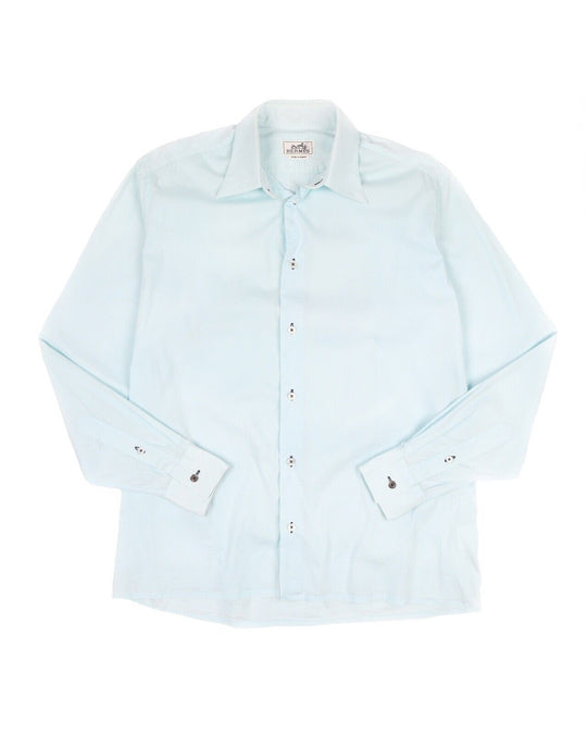 HERMES Paris Shirt Turquoise Blue Cotton Men's Size 39 / 15.5