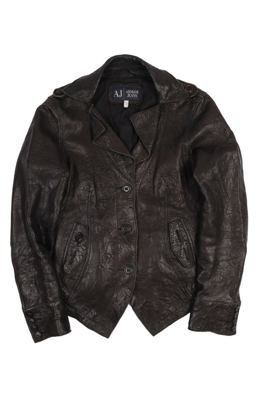 Women's ARMANI Jeans Black Leather Blazer Jacket Size 40 / M