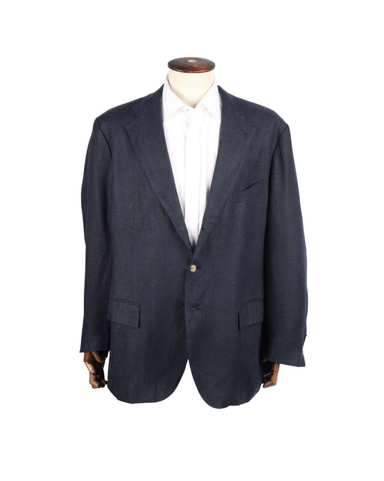 Vintage POLO RALPH LAUREN Sport Coat Navy Blue Linen Blazer Men's Size 48 US