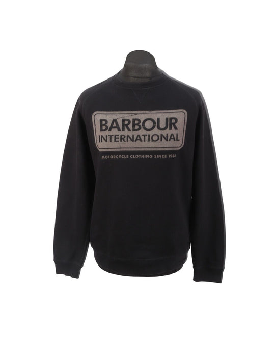 BARBOUR INTERNATIONAL Jumper Black Big Logo Cotton Crew Neck Men's Size L