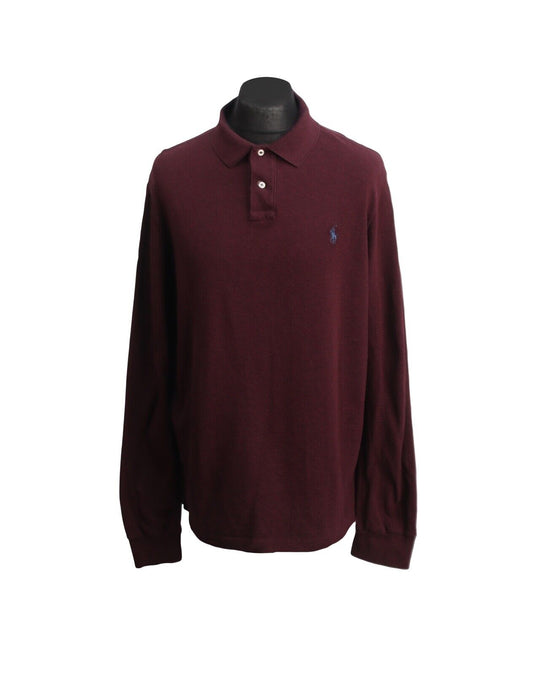 RALPH LAUREN Longsleeve Polo Shirt Bordeaux Red Cotton Men's Size XXL