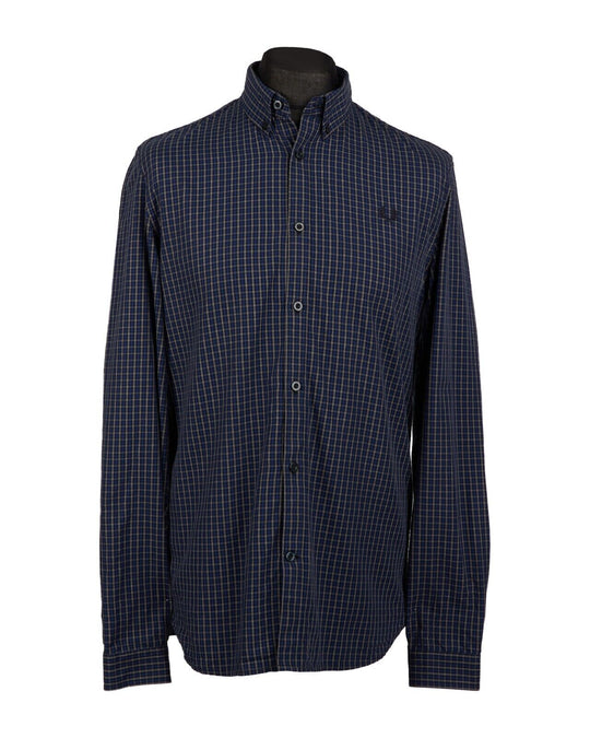 FRED PERRY Shirt Navy White Check Cotton Men's Button Down Size M