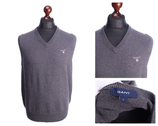 GANT Grey Cotton V-Neck Vest Waistcoat Size L