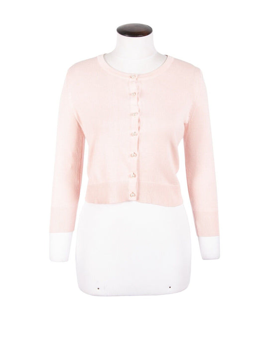 Vintage KARL LAGERFELD Short Cardigan Henley Pink Cotton Women's Size XS