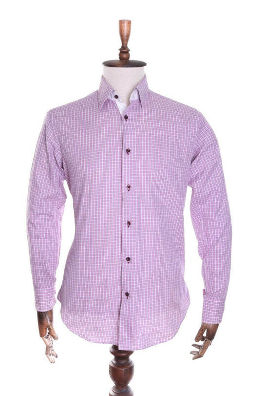 PAL ZILERI Pink Check 100% Cotton LS Shirt Size 15 3/4 , 40