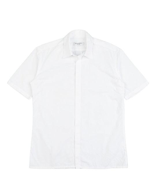 YSL YVES SAINT LAURENT pour Homme Shirt White Cotton Mens Short Sleeve Size M