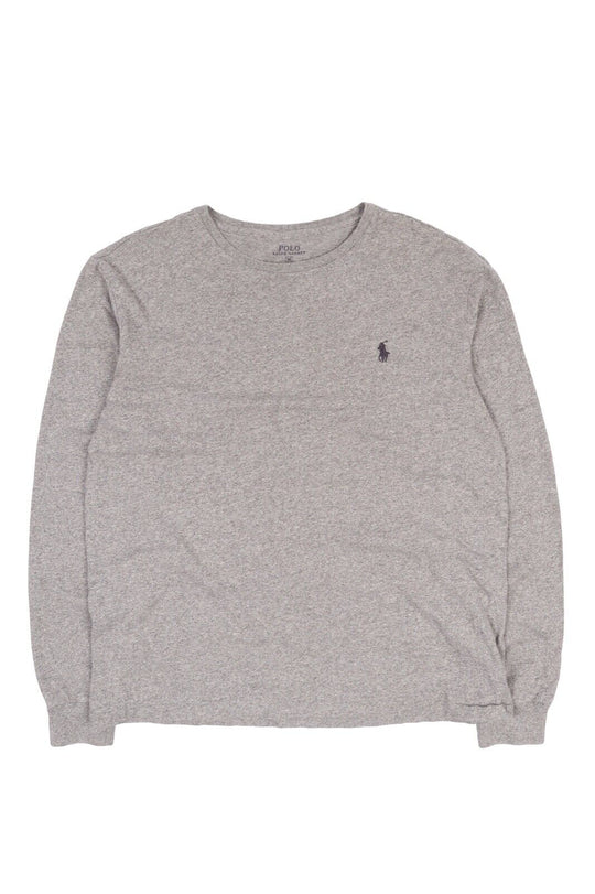 Men's POLO RALPH LAUREN Grey Melange Cotton Long Sleeve T Shirt Size M