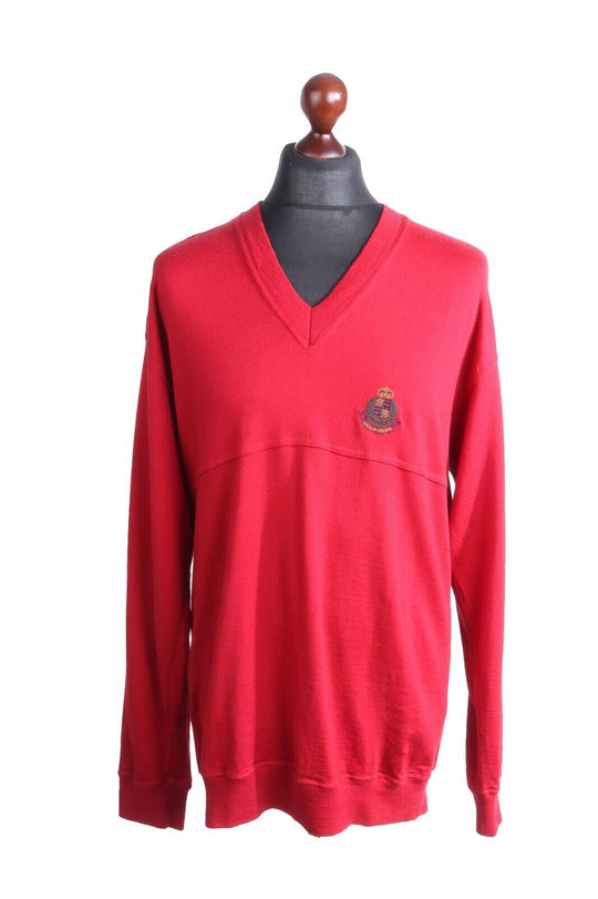 Men's PAUL & SHARK Yachting Red Pure Wool V-Neck Jumper Size XL