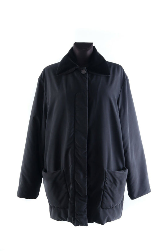 Women's BALLY Black Loose Coat Jacket Removable Collar Size 42