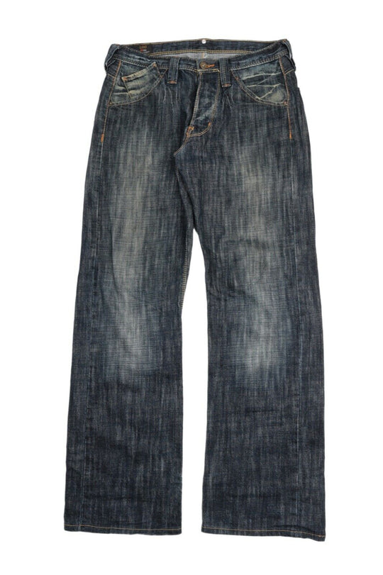 Men's LEE X Line Navy Blue Grey Faded Selvage Denim Cotton Jeans Size W 31