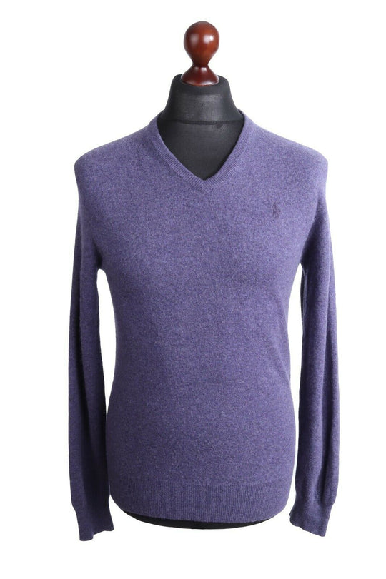 Men's RALPH LAUREN POLO Purple 100% Wool V-Neck Jumper Size s