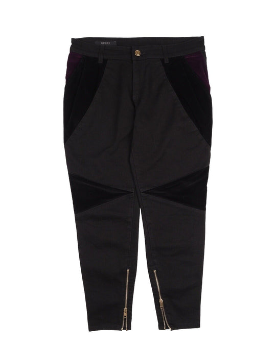 GUCCI Biker Pants Black Zip Velvet Cotton Women's Jeans Size 42 IT