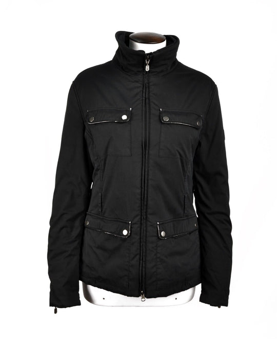 BELSTAFF Jacket Black Cotton Lycra Stand Collar Full Zip Womens Coat Size 46