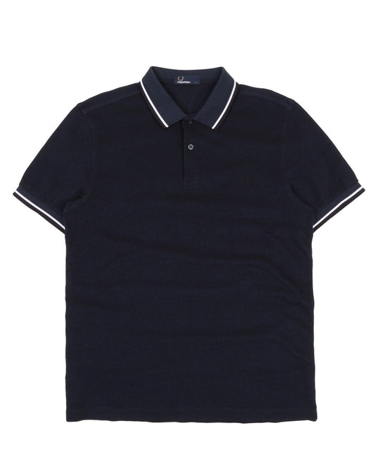 Men's FRED PERRY Navy Blue Pique Cotton Short Sleeve Polo Shirt Size L